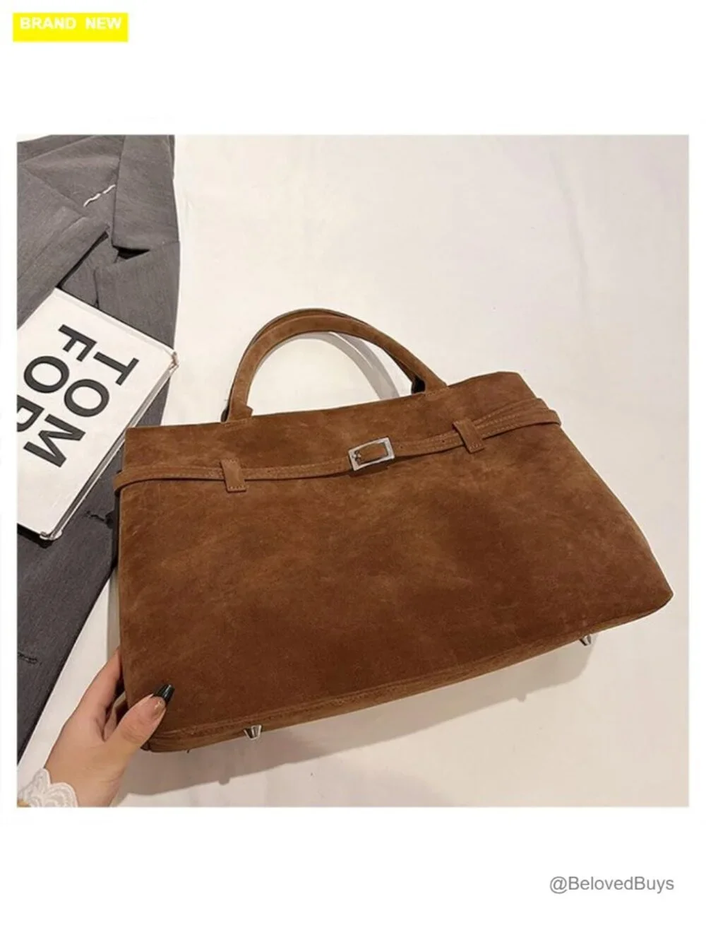 Faux Suede Large Tote Bag Shoulder Satchel Hobo Bucket Handbag